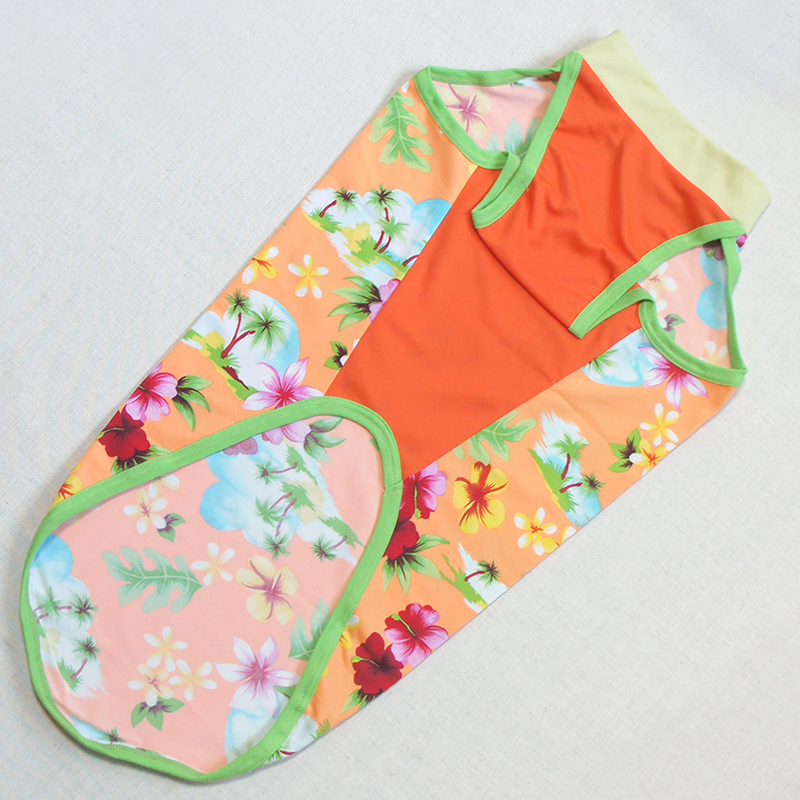 オレンジハイビスカス柄デザイン袖なしウェア（サルーキ・ウィペットサイズ）【tm1250803】