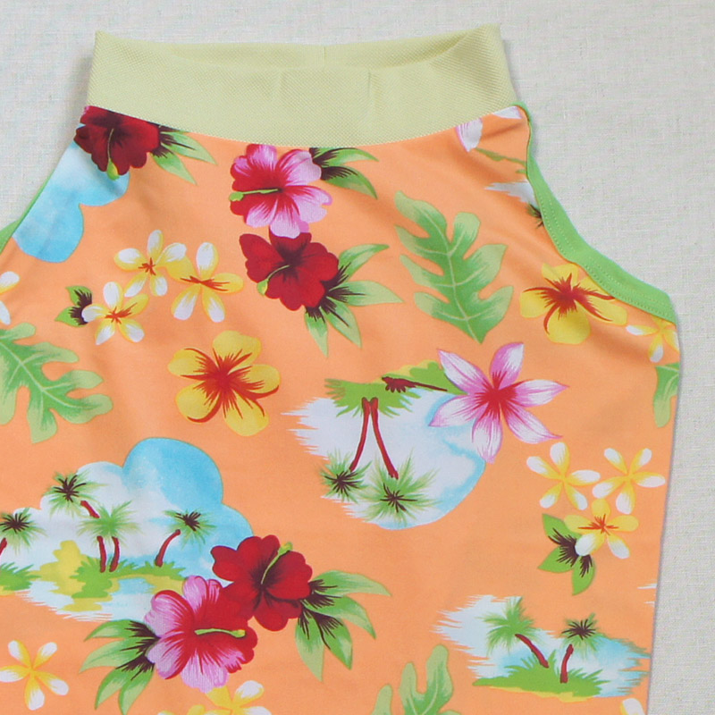 オレンジハイビスカス柄デザイン袖なしウェア（サルーキ・ウィペットサイズ）【tm1250803】