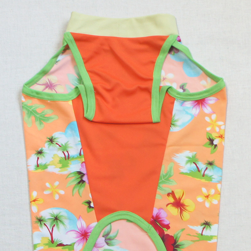 オレンジハイビスカス柄デザイン袖なしウェア（サルーキ・ウィペットサイズ）【tm1250803】